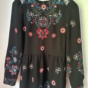 Zara Woman Size XS Black Dress with Red and Blue Embroidery